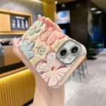 New INS Glitter Lens Film Oil Painting Floral PC Material Protective Shell for 16 Pro Max Shockproof Dot Diamonds Cover - Image 4